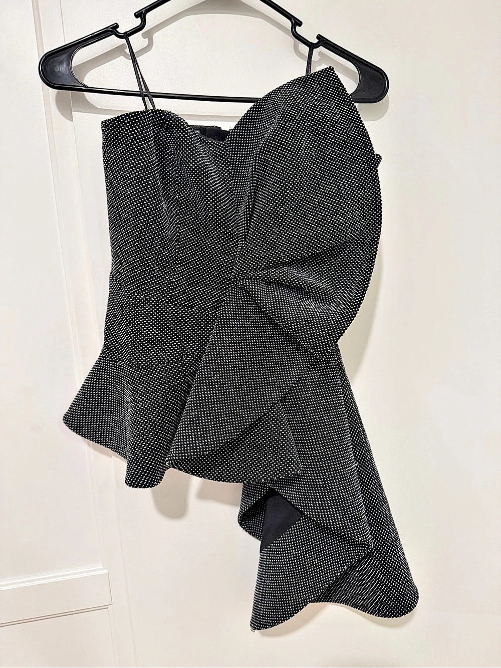 Keepsake Polka Dot Asymmetrical Mini Dress in Black & White Size Small